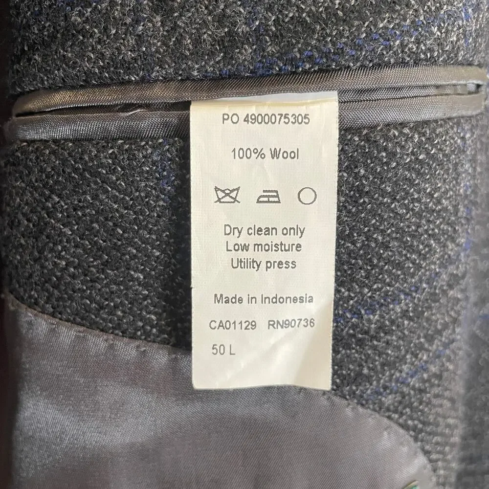 Lauren Ralph Lauren Men's Blazer Jacket Plaid Gray Blue Career 100%‎ Wool 50L